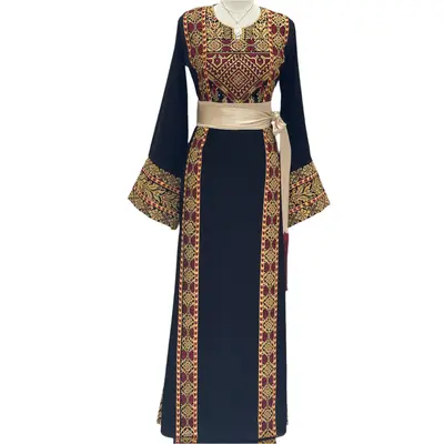 Sedra Palestinian Embroidered Thoub with Matching Khirka and Satin Belt