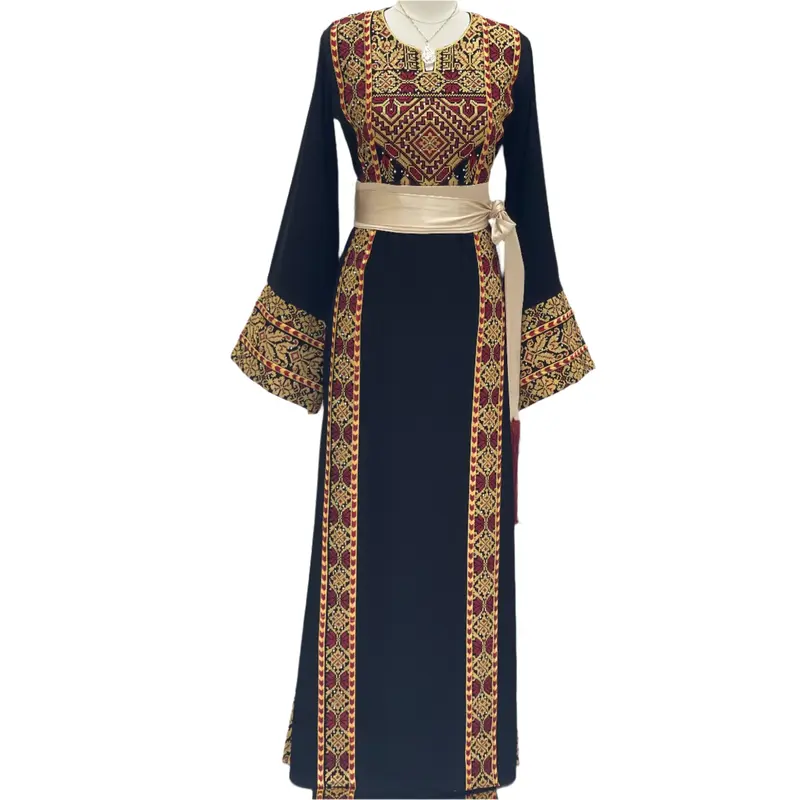 Sedra Palestinian Embroidered Thoub with Matching Khirka and Satin Belt