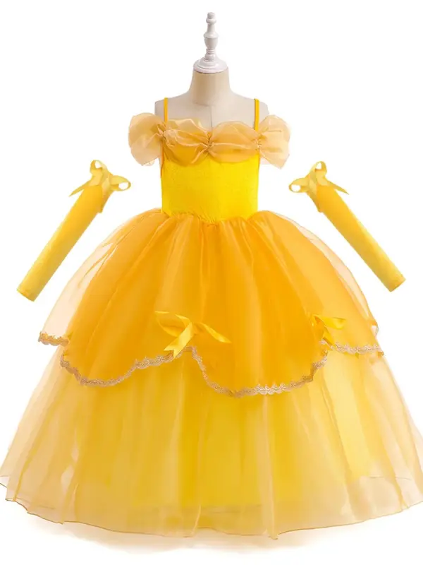 Girl's Princess Costume Set, Including Bow Decor Dress & 1 Pair Arm Sleeves, Elegant Cosplay Costume for Party, Birthday Gift...
