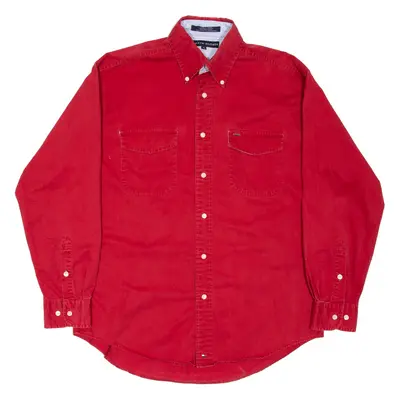 TOMMY HILFIGER Mens Plain Shirt Red Long Sleeve M