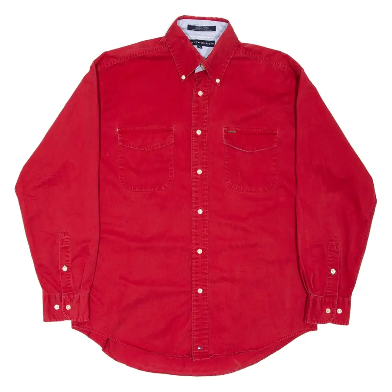TOMMY HILFIGER Mens Plain Shirt Red Long Sleeve M