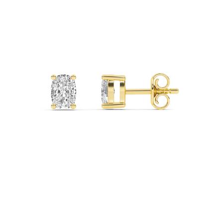Certified Lab Grown Four Prong Elongated Cushion Cut Diamond Stud Earring | 14K Yellow Gold 4 ct. tw.