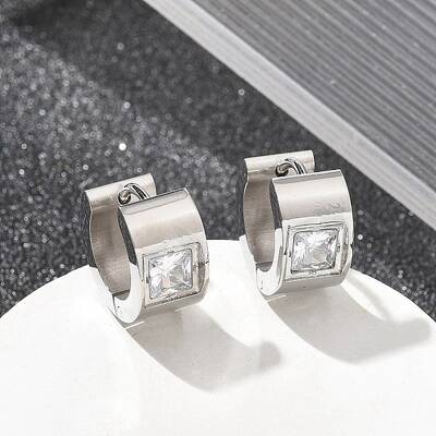 304 Stainless Steel Micro Pave Clear Cubic Zirconia Huggie Hoop Earrings