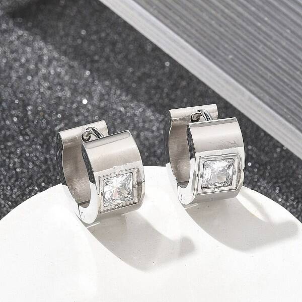 304 Stainless Steel Micro Pave Clear Cubic Zirconia Huggie Hoop Earrings