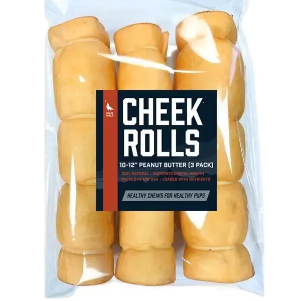 10-12” Peanut Butter Collagen Cheek Rolls (3 Pack) 100% Natural and Extra-Thick - Single-ingredient - Long-lasting for Big ...