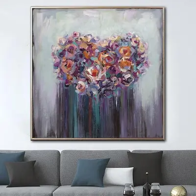 Extra Large Original Colorful Flower Heart Painting Abstract Love Fine Art Floral Painting On Canvas Modern Oil Artwork | FLO...