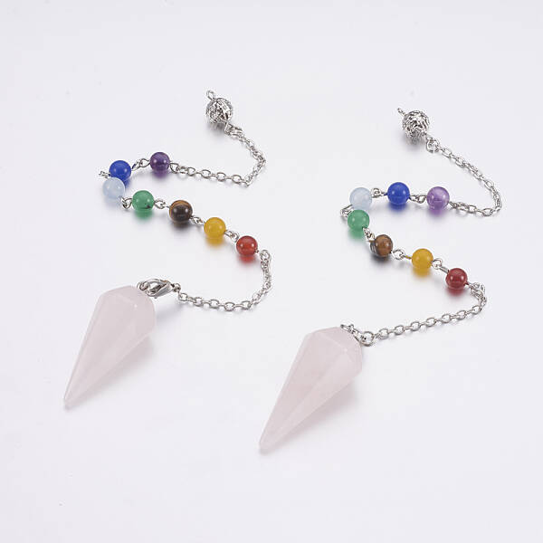 Natural Rose Quartz Hexagonal Pointed Dowsing Pendulums