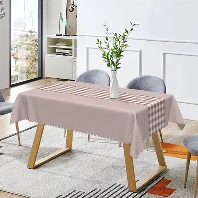 Grey Brown White Plaid Dining Rectangle Tablecloth - Aperturee