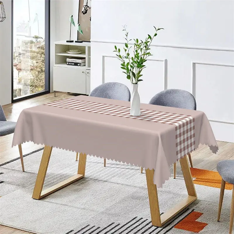 Grey Brown White Plaid Dining Rectangle Tablecloth - Aperturee