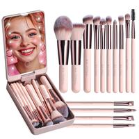 Travel Makeup Brush Set With LED Light Mirror 14Pcs Brushes includes Foundation Powder Concealers Eye Shadows Makeup brushes(...