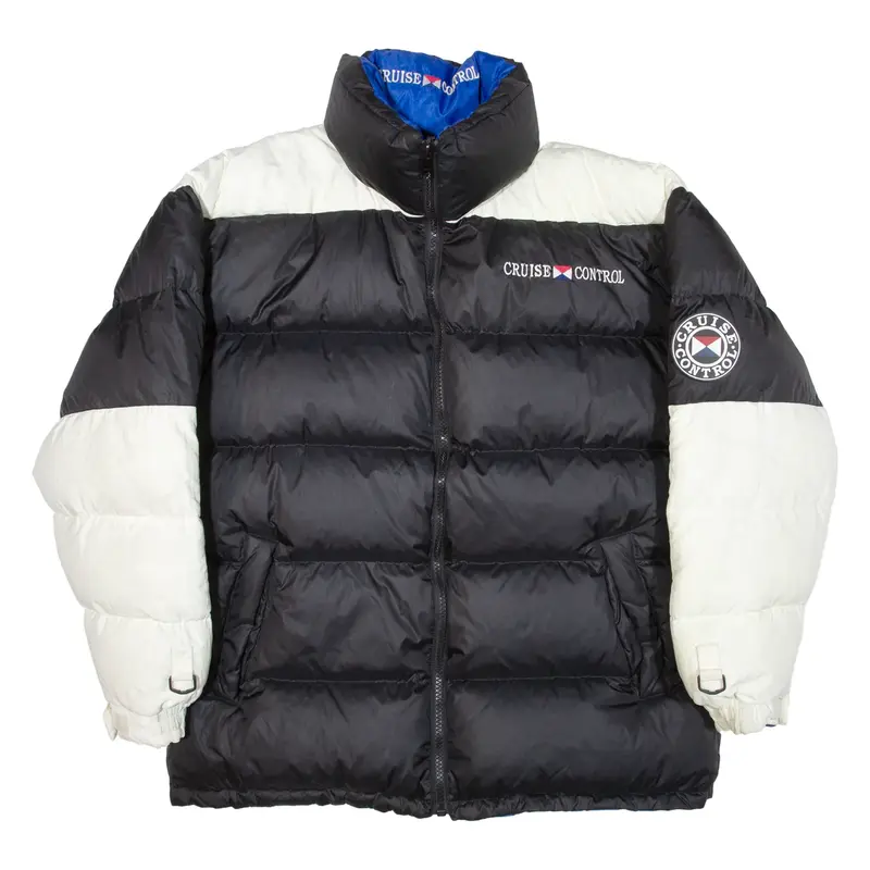 CRUISE CONTROL Reversible Insulated Mens Puffer Jacket Black Nylon XL