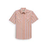 Men's Ely Cattleman Short Sleeve Stripe Western Snap Shirt- Rust & Chambray Blue