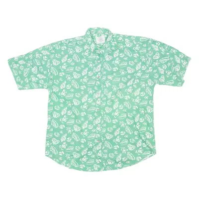 FOUR BOYS Mens Hawaiian Shirt Green Floral L