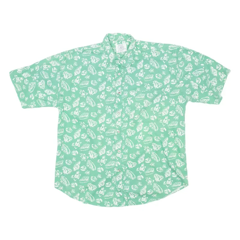 FOUR BOYS Mens Hawaiian Shirt Green Floral L