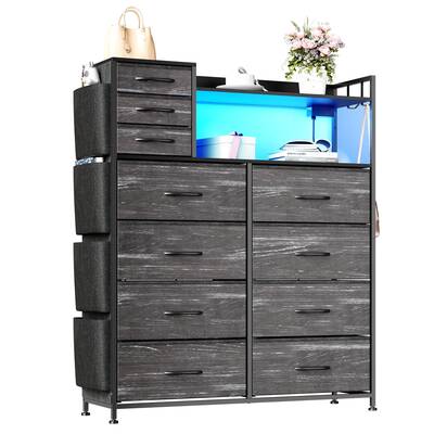 Garvee 11 Drawers Dresser for Storage Clothes, Tall Storage Closet Organizer with LED Lights & Charging Station, Side Pockets...