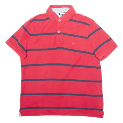 TOMMY HILFIGER Mens Polo Shirt Red Striped Short Sleeve M