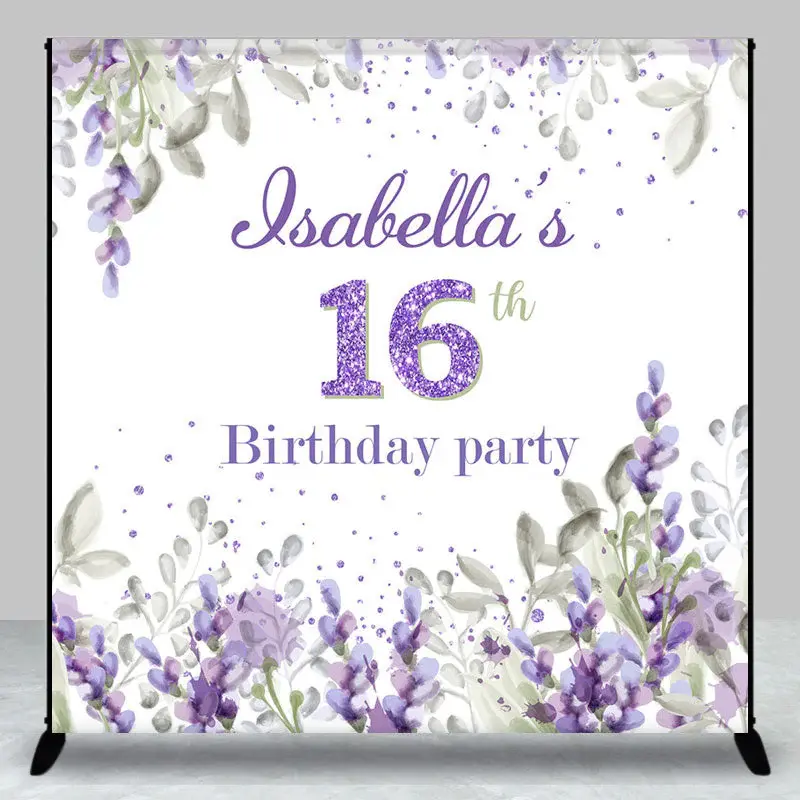 Lilac Floral Girls Sweet 16 Custom Birthday Backdrop