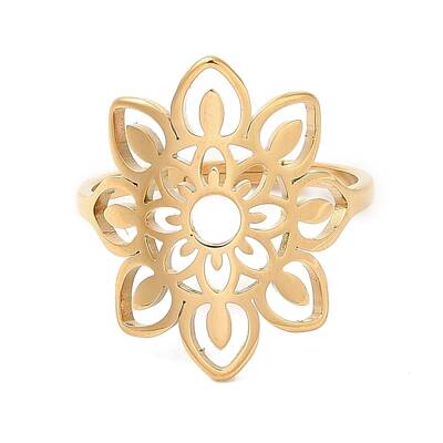 Ion Plating(IP) 304 Stainless Steel Hollow Flower Adjustable Ring for Women