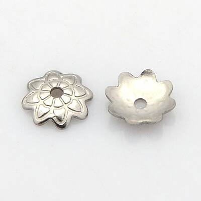 Tarnish Resistant 8-Petal 304 Stainless Steel Flower Bead Caps