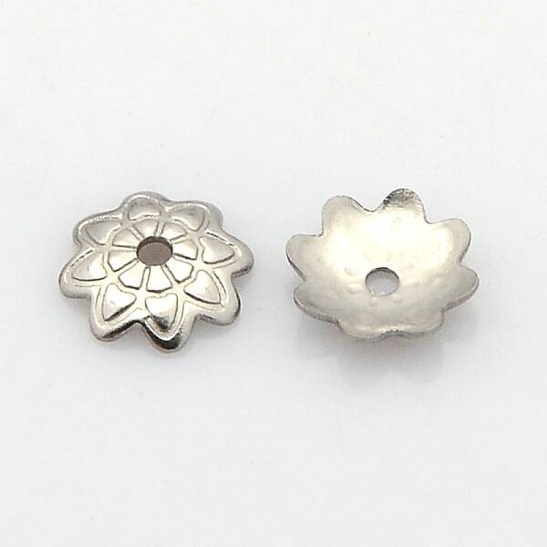 Tarnish Resistant 8-Petal 304 Stainless Steel Flower Bead Caps