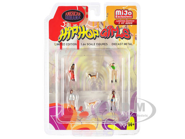 Hip Hop Girls 6 piece Diecast Set (4 Women, 2 Dog Figures) Limited Edition to 4800 pieces Worldwide 1/64 Scale Models by Am...