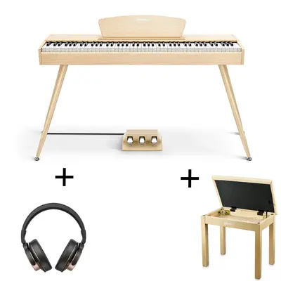 Donner DDP-80 Wooden Digital Piano - Light Oak / Piano+Bench+Headphones