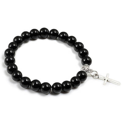 Cross Bracelet Women's European and American Fashion Personality Black Bracelet Ethnic Style Jewelry Lava Stone