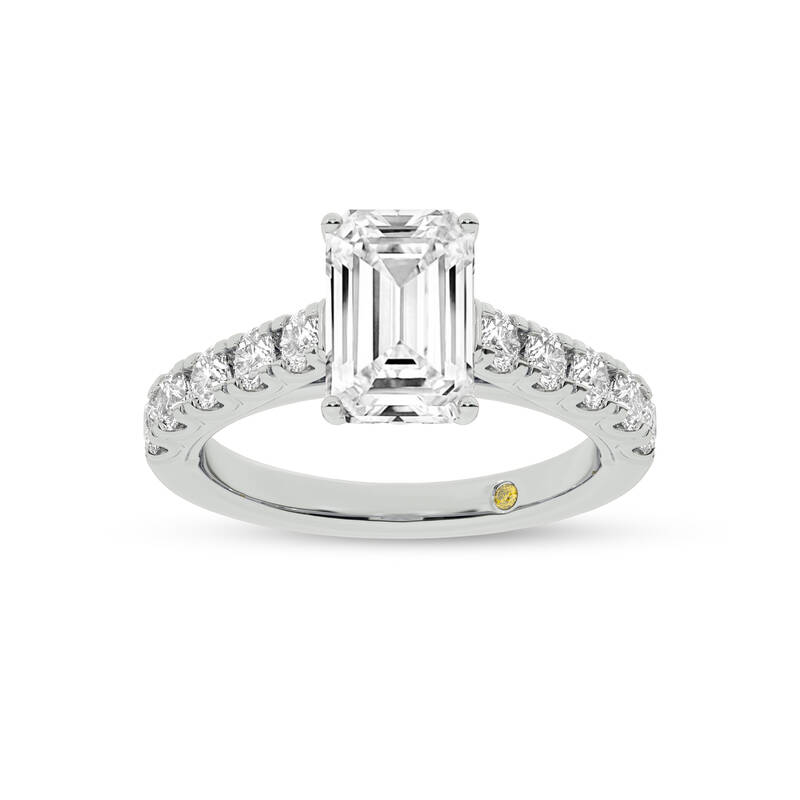 Reno Pavé Set Emerald Cut Lab Grown Cathedral Diamond Engagement Ring | 14K White Gold 1 7/8 CT. TW.