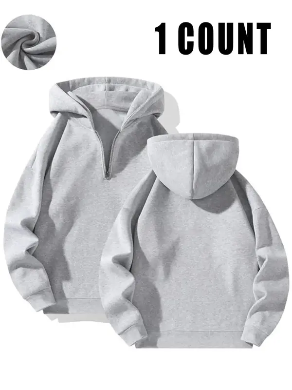 Unisex Plain Drop Shoulder Half Zip Up Hoodie, Casual Long Sleeve Hooded Sweatshirt for Fall & Winter, Men Clothes for Daily ...