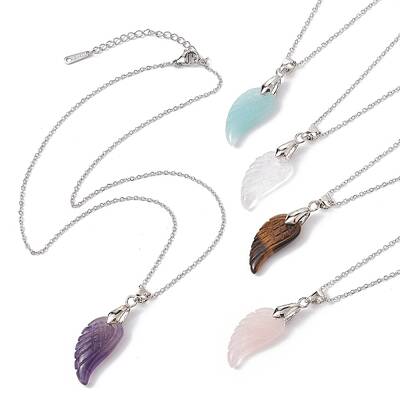 Natural Mixed Gemstone Wing Pendant Necklaces