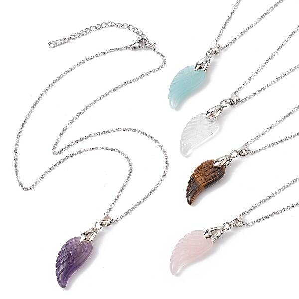Natural Mixed Gemstone Wing Pendant Necklaces