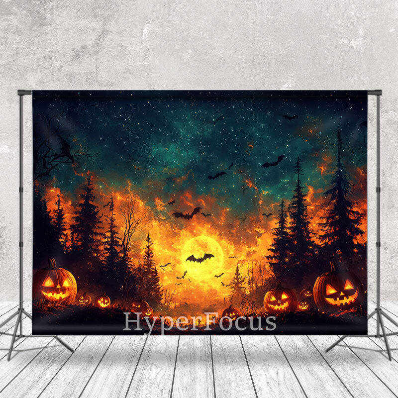 Scary Flame Light Moon Night Bats Halloween Backdrop - Aperturee