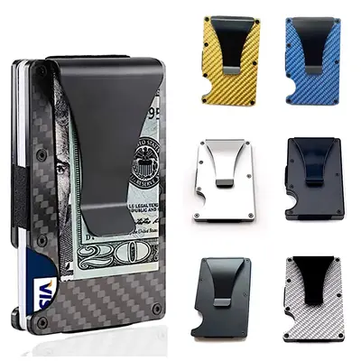Mens RFID Blocking Slim Money Clip Carbon Fiber Wallet ID Credit Card Holder