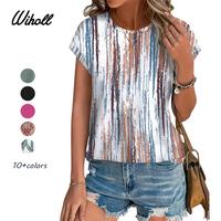 WIHOLL Womens Tops Short Sleeve Shirts Blouses for Women Dressy Casual Cap Sleeve Tops with Curved Hem