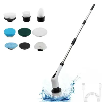 Electric Spin Scrubber, USB Rechargeable Shower Cleaning Brush with Adjustable Extension Rod & Brush Heads, Household Cleanin...