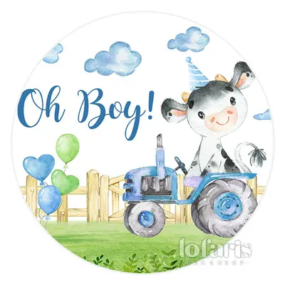 Aperturee Cute Cow On The Track Farm Round Baby Shower Backdrop | Custom Round Backdrop | Round Baby Shower Backdrop | Baby S...