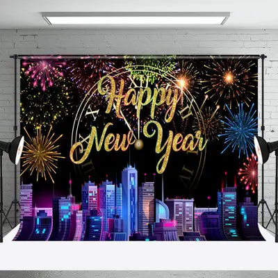 Colorful Sparks Modern City Happy New Year Backdrop - Aperturee