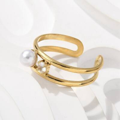 304 Stainless Steel Cubic Zirconia Cuff Rings for Women