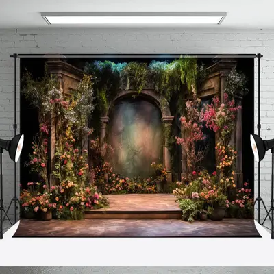 Aperturee Retro Architecture Greenery Floral Wedding Backdrop | Wedding Stage Backdrop | Happy Marriage Banner Photo | Weddin...