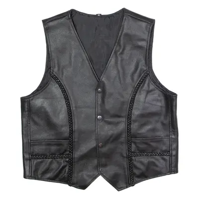 Mens Biker Waistcoat Black Leather M
