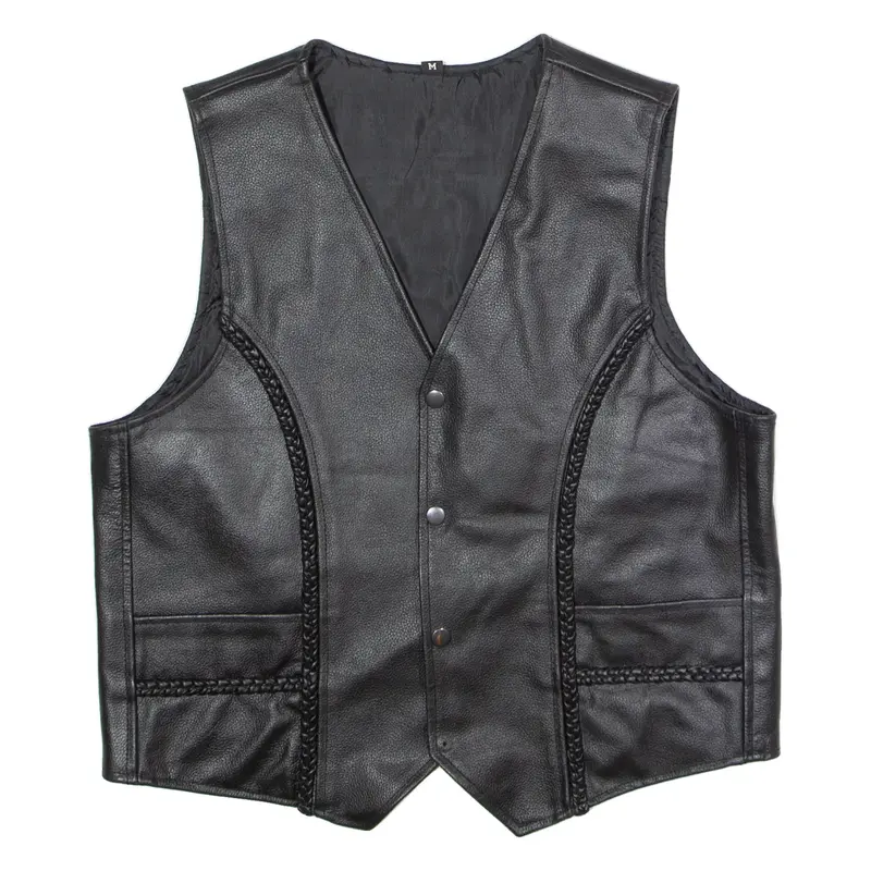 Mens Biker Waistcoat Black Leather M
