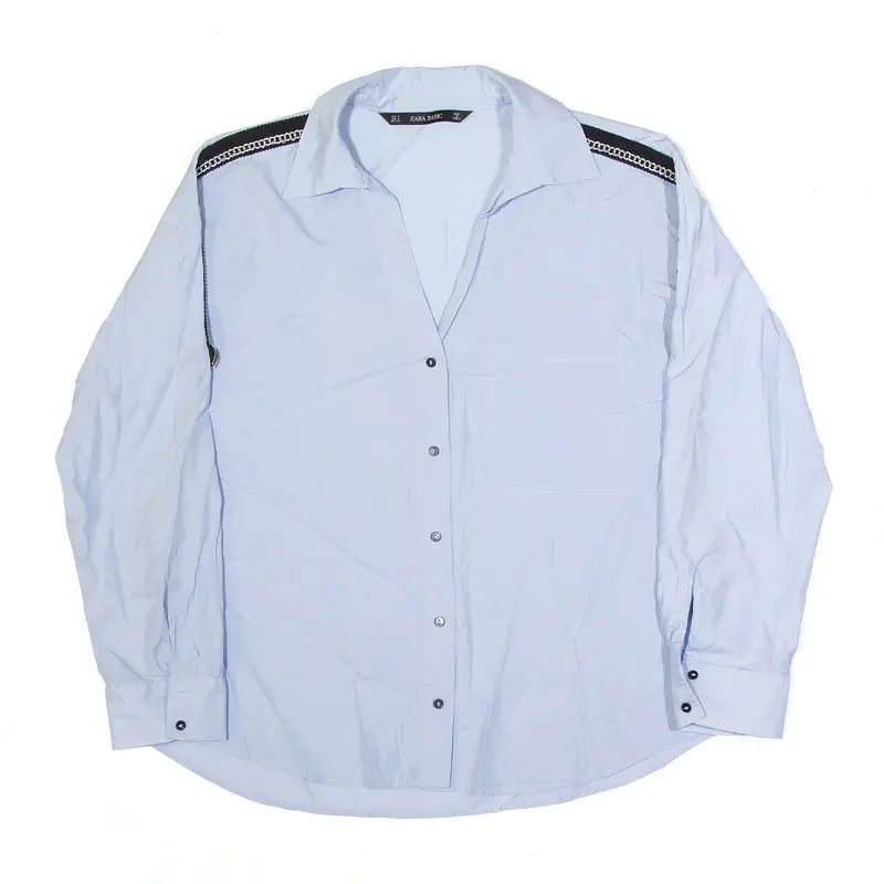 ZARA BASIC Blue V-Neck Long Sleeve Blouse Womens S