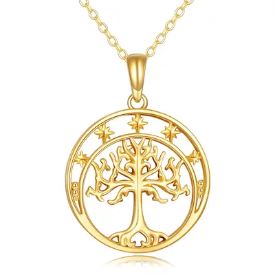 14K Gold Tree Of Life Star Necklace for Women