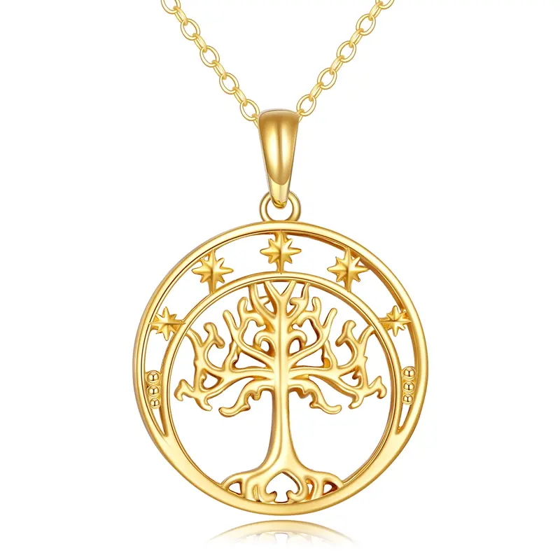 14K Gold Tree Of Life Star Necklace for Women