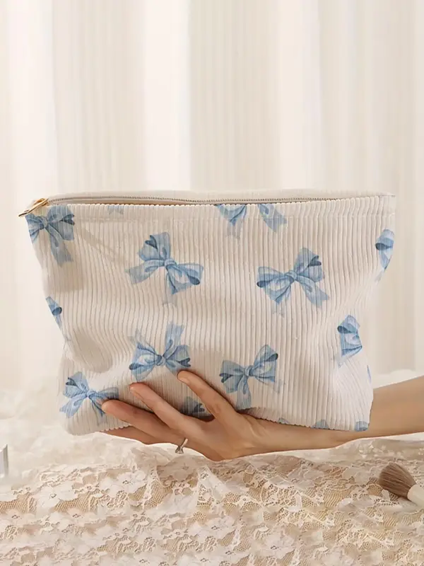 Bow Pattern Compact Makeup Bag, Casual Versatile Storage Bag, Travel Makeup Bag, Suitable for Women and All Kinds of Occasion...