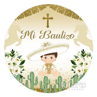 Aperturee Circle Cowboy Mi Bautizo Floral Baptism Backdrop | Birthday Round Backdrop Cover | Round Backdrop Cover Diy | Round...