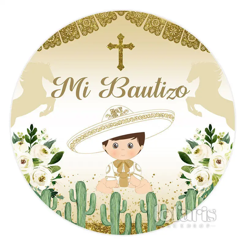 Aperturee Circle Cowboy Mi Bautizo Floral Baptism Backdrop | Birthday Round Backdrop Cover | Round Backdrop Cover Diy | Round...