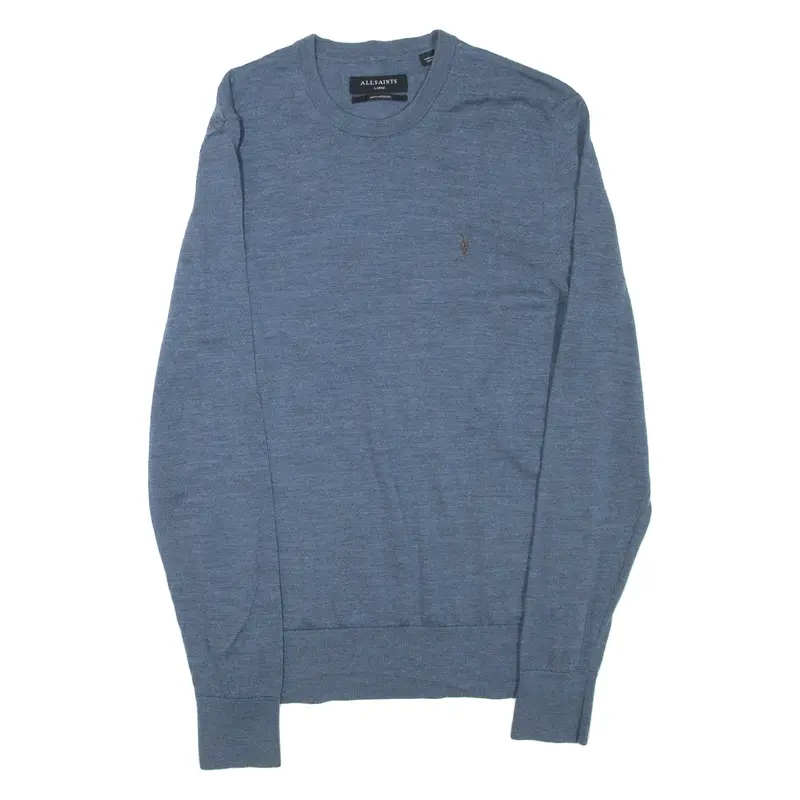 ALL SAINTS Mens Jumper Blue Tight Knit Wool L
