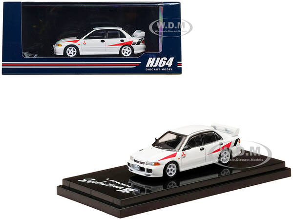 Mitsubishi Lancer RS Evolution III RHD (Right Hand Drive) Scortia White with Red Rally Stripes 1/64 Diecast Model Car by Hobb...