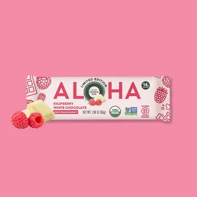 ALOHA Limited Edition Raspberry White Chocolate Protein Bars - 12 Bars - USDA Organic - 100% Plant-Based - 14g Protein - 3-5g...
